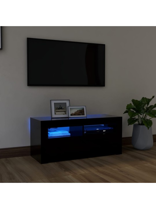 Tv galdiņš ar led lampiņām, 90x35x40 cm, melns