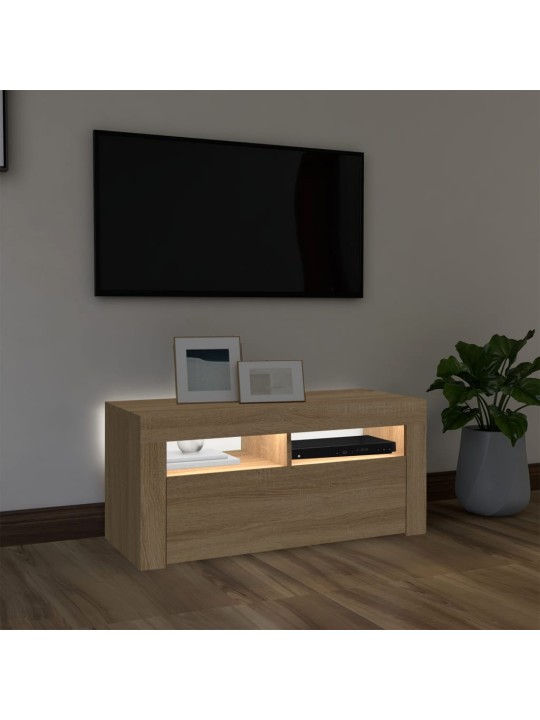 Tv galdiņš ar led lampiņām, 90x35x40 cm, ozolkoka krāsā