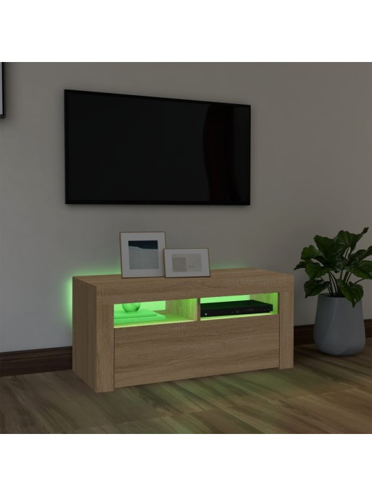 Tv galdiņš ar led lampiņām, 90x35x40 cm, ozolkoka krāsā