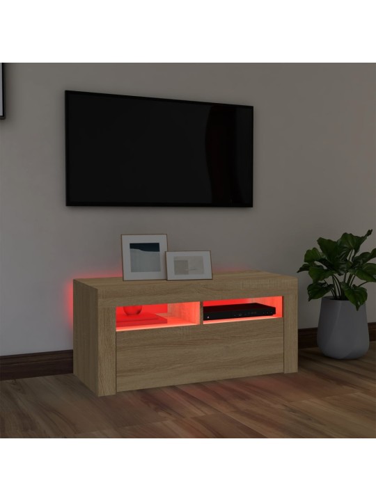 Tv galdiņš ar led lampiņām, 90x35x40 cm, ozolkoka krāsā