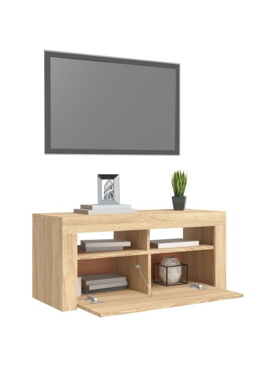 Tv galdiņš ar led lampiņām, 90x35x40 cm, ozolkoka krāsā