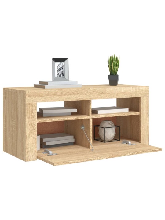 Tv galdiņš ar led lampiņām, 90x35x40 cm, ozolkoka krāsā