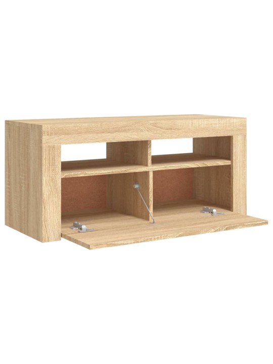 Tv galdiņš ar led lampiņām, 90x35x40 cm, ozolkoka krāsā