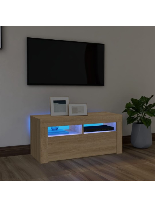 Tv galdiņš ar led lampiņām, 90x35x40 cm, ozolkoka krāsā