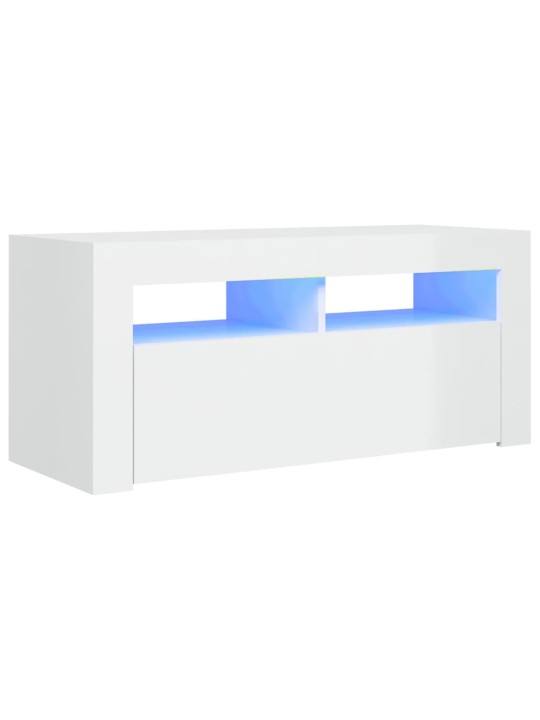 Tv galdiņš ar led lampiņām, 90x35x40 cm, spīdīgi balts