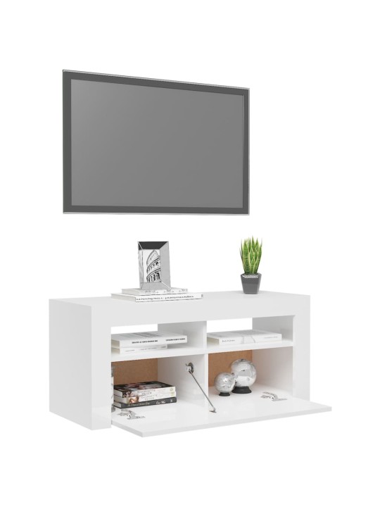 Tv galdiņš ar led lampiņām, 90x35x40 cm, spīdīgi balts