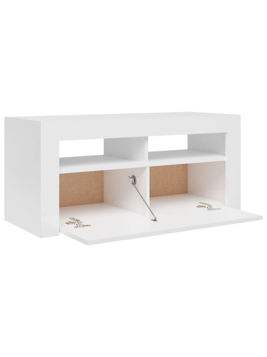 Tv galdiņš ar led lampiņām, 90x35x40 cm, spīdīgi balts