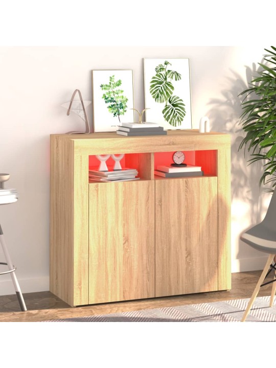 Kumode ar led lampiņām, ozolkoka krāsa, 80x35x75 cm