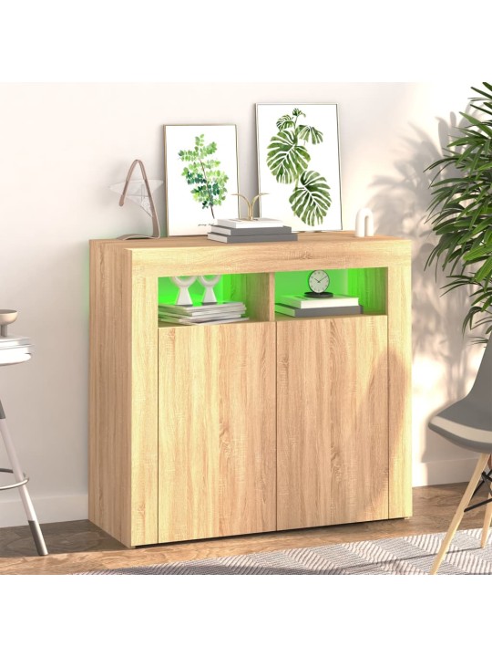 Kumode ar led lampiņām, ozolkoka krāsa, 80x35x75 cm