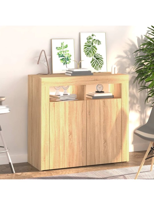 Kumode ar led lampiņām, ozolkoka krāsa, 80x35x75 cm