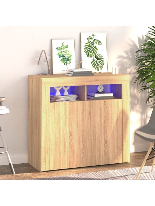 Kumode ar led lampiņām, ozolkoka krāsa, 80x35x75 cm