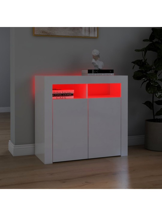 Kumode ar led lampiņām, spīdīgi balta, 80x35x75 cm