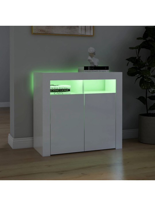 Kumode ar led lampiņām, spīdīgi balta, 80x35x75 cm