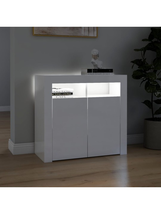 Kumode ar led lampiņām, spīdīgi balta, 80x35x75 cm