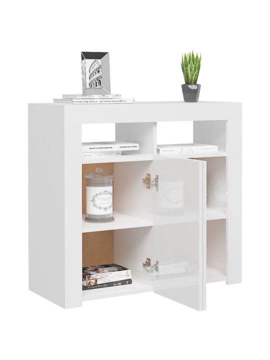 Kumode ar led lampiņām, spīdīgi balta, 80x35x75 cm