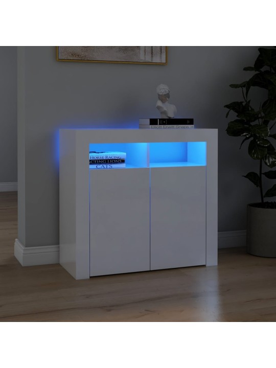 Kumode ar led lampiņām, spīdīgi balta, 80x35x75 cm
