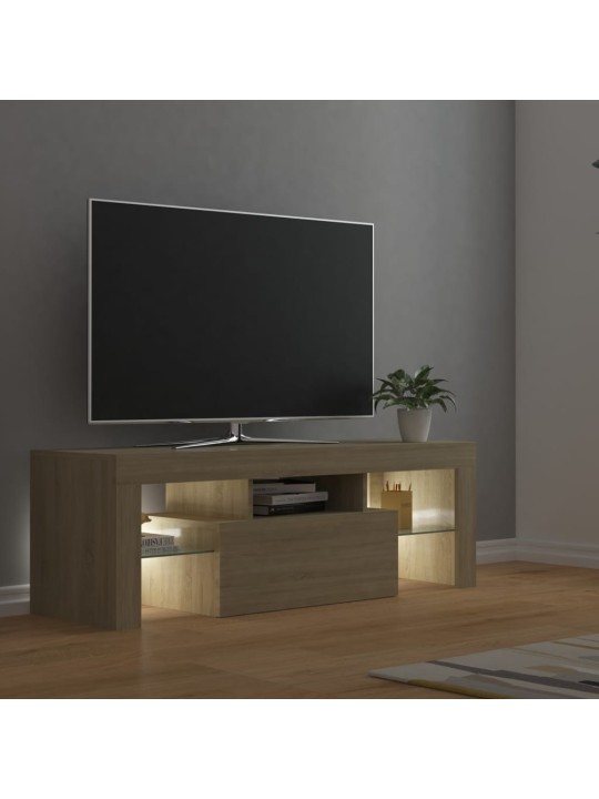 Tv galdiņš ar led lampiņām, 120x35x40 cm, ozolkoka krāsā