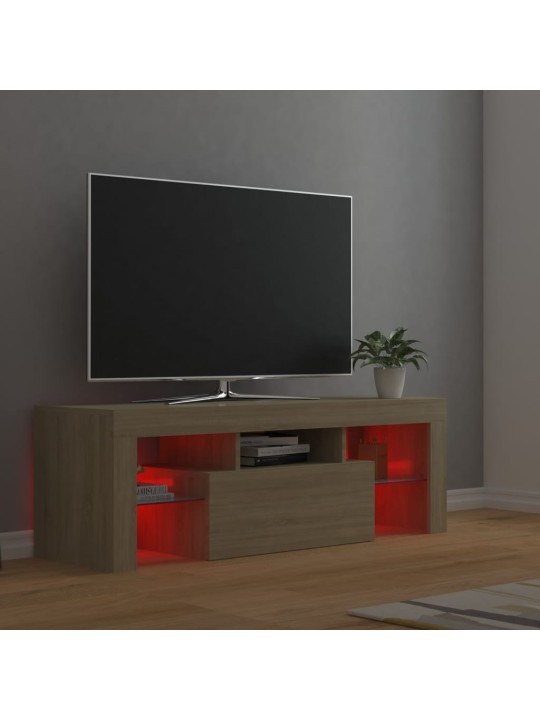 Tv galdiņš ar led lampiņām, 120x35x40 cm, ozolkoka krāsā