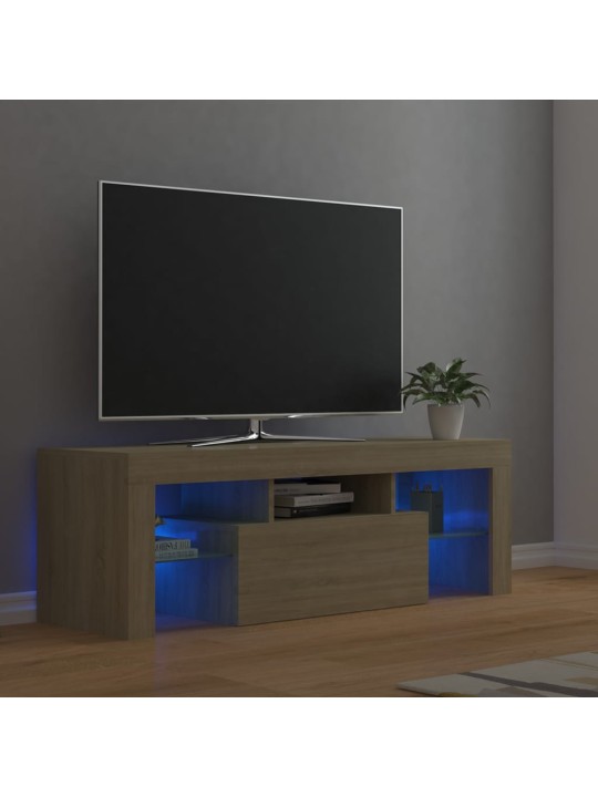 Tv galdiņš ar led lampiņām, 120x35x40 cm, ozolkoka krāsā