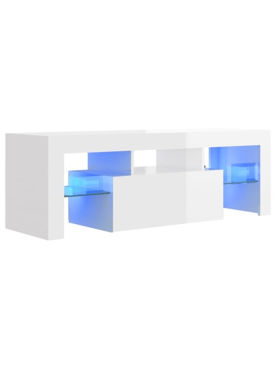 Tv galdiņš ar led lampiņām, 120x35x40 cm, spīdīgi balts