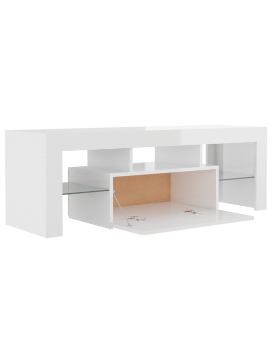 Tv galdiņš ar led lampiņām, 120x35x40 cm, spīdīgi balts