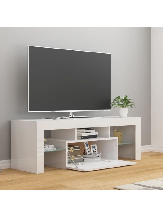 Tv galdiņš ar led lampiņām, 120x35x40 cm, spīdīgi balts