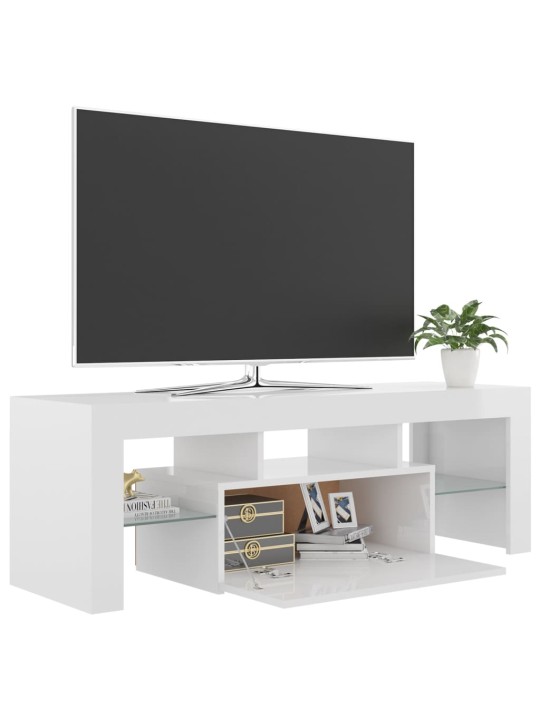 Tv galdiņš ar led lampiņām, 120x35x40 cm, spīdīgi balts