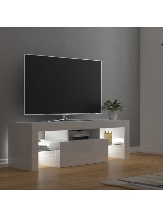 Tv galdiņš ar led lampiņām, 120x35x40 cm, spīdīgi balts