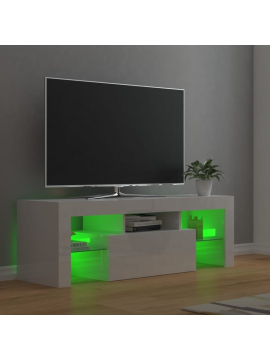 Tv galdiņš ar led lampiņām, 120x35x40 cm, spīdīgi balts