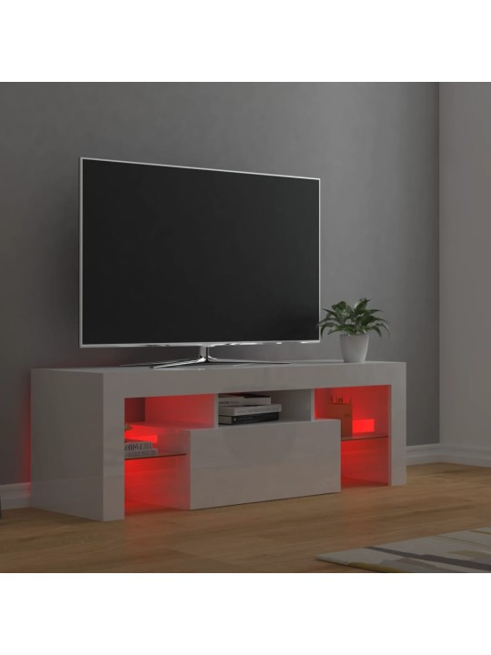 Tv galdiņš ar led lampiņām, 120x35x40 cm, spīdīgi balts
