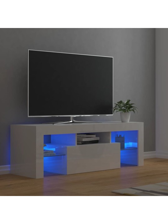 Tv galdiņš ar led lampiņām, 120x35x40 cm, spīdīgi balts