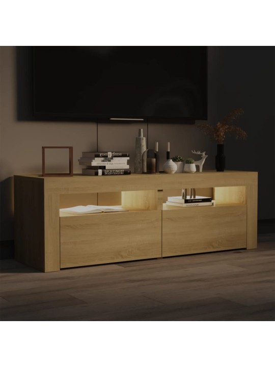 Tv galdiņš ar led lampiņām, 120x35x40 cm, ozolkoka krāsā