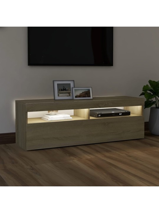 Tv galdiņš ar led lampiņām, 120x35x40 cm, ozolkoka krāsā