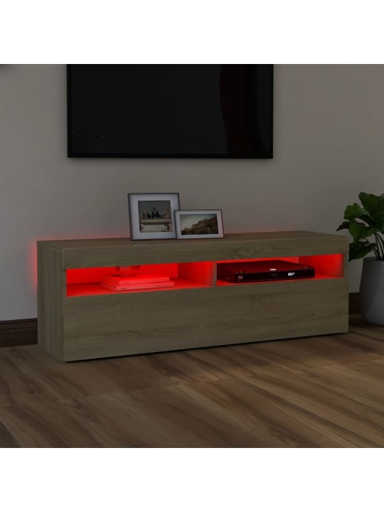 Tv galdiņš ar led lampiņām, 120x35x40 cm, ozolkoka krāsā