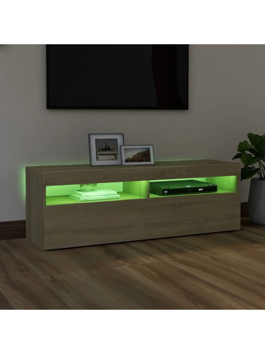 Tv galdiņš ar led lampiņām, 120x35x40 cm, ozolkoka krāsā