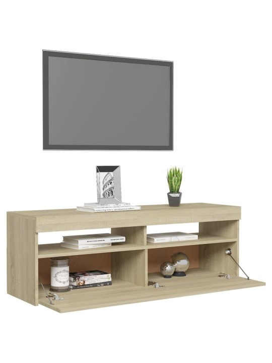 Tv galdiņš ar led lampiņām, 120x35x40 cm, ozolkoka krāsā