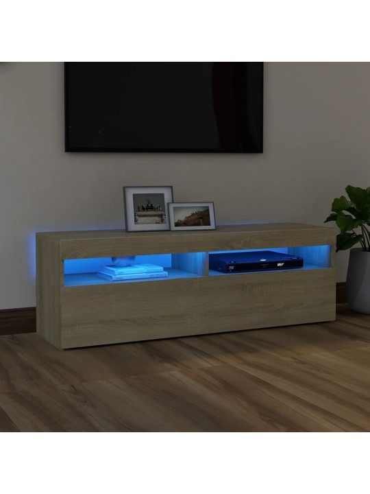 Tv galdiņš ar led lampiņām, 120x35x40 cm, ozolkoka krāsā
