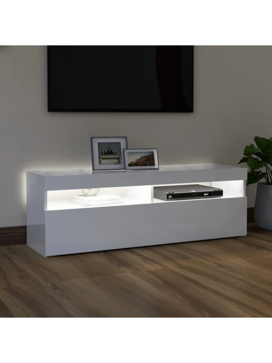 Tv galdiņš ar led lampiņām, 120x35x40 cm, spīdīgi balts