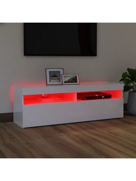 Tv galdiņš ar led lampiņām, 120x35x40 cm, spīdīgi balts