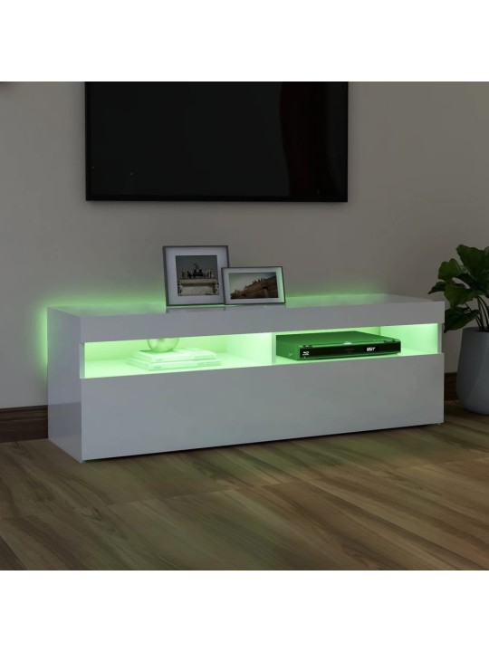Tv galdiņš ar led lampiņām, 120x35x40 cm, spīdīgi balts