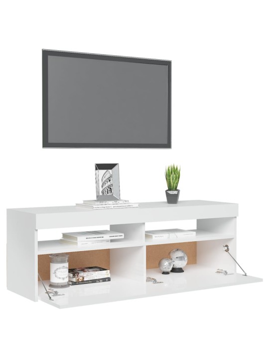 Tv galdiņš ar led lampiņām, 120x35x40 cm, spīdīgi balts