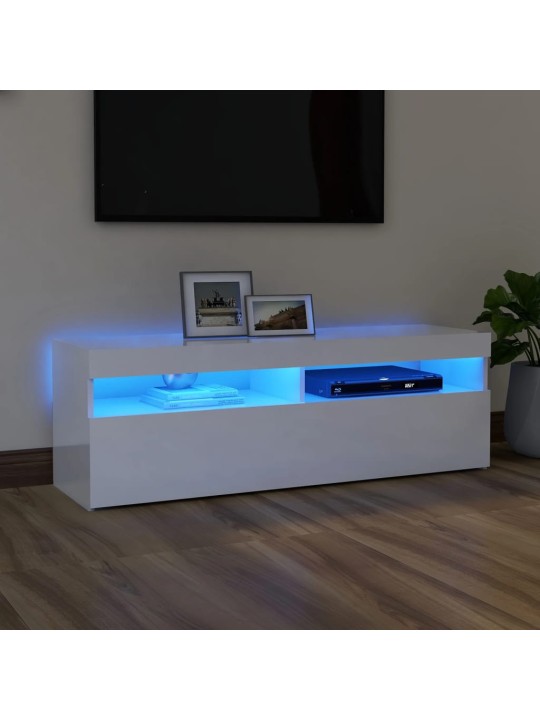 Tv galdiņš ar led lampiņām, 120x35x40 cm, spīdīgi balts