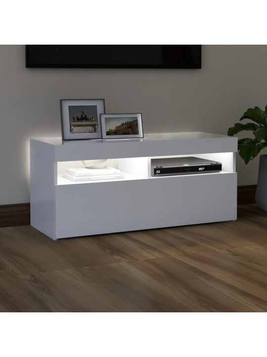 Tv galdiņš ar led lampiņām, 90x35x40 cm, balts