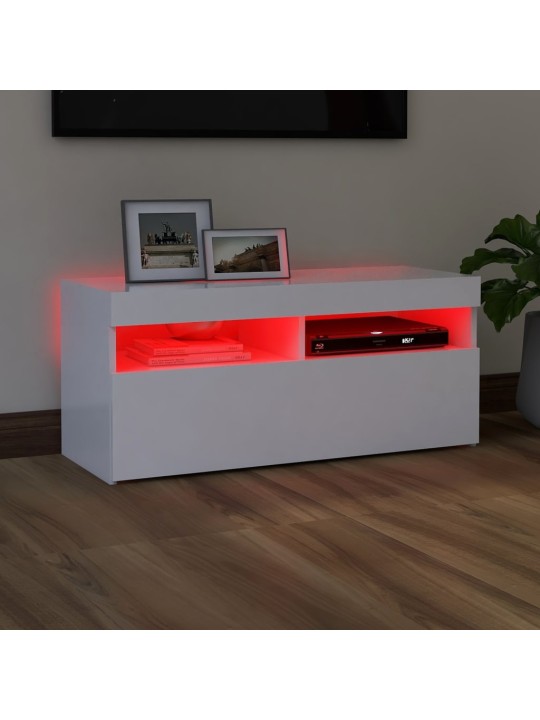 Tv galdiņš ar led lampiņām, 90x35x40 cm, balts