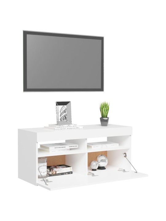 Tv galdiņš ar led lampiņām, 90x35x40 cm, balts