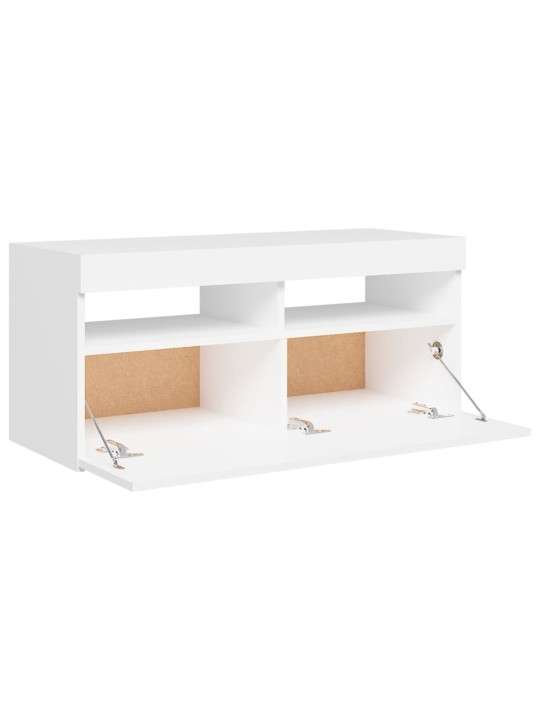 Tv galdiņš ar led lampiņām, 90x35x40 cm, balts