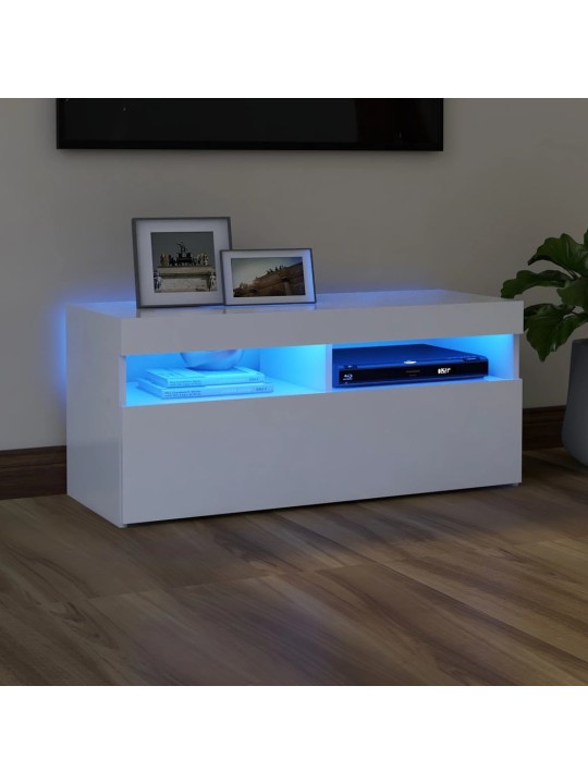 Tv galdiņš ar led lampiņām, 90x35x40 cm, balts