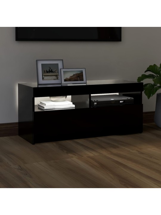 Tv galdiņš ar led lampiņām, 90x35x40 cm, melns