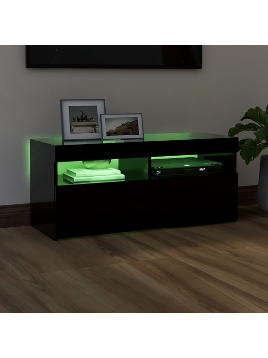 Tv galdiņš ar led lampiņām, 90x35x40 cm, melns