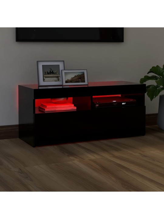 Tv galdiņš ar led lampiņām, 90x35x40 cm, melns